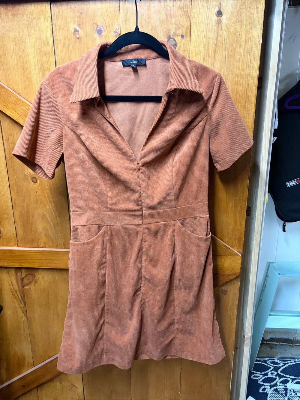 Lulu's Copper Corduroy Short-Sleeve Mini Dress